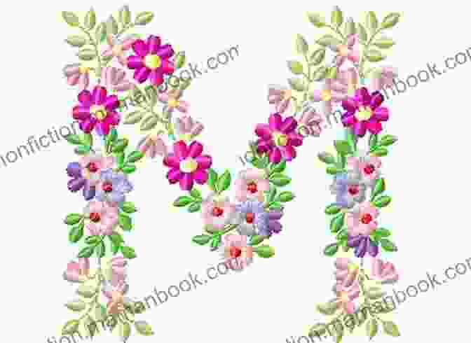 A Close Up Image Of A Flowered Alphabet Monogram Embroidered On A White Fabric. The Monogram Features The Letter Counted Cross Stitch Pattern: K A Flowered Alphabet Monogram