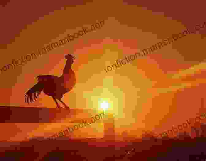 A Majestic Rooster Crowing At Dawn, Its Vibrant Plumage Shimmering In The Golden Sunlight. The Voice Of The Rooster And The Lessons It Teaches