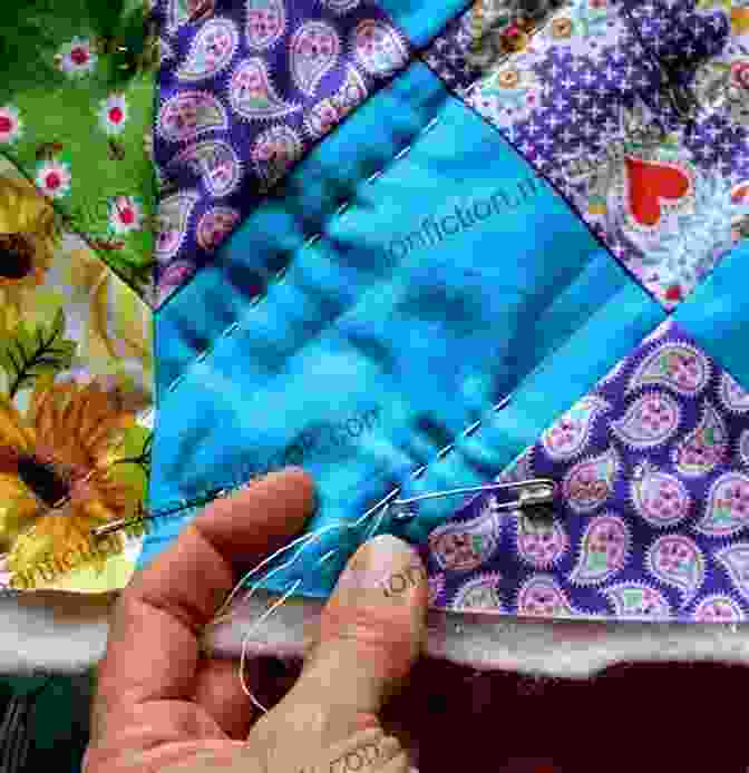 A Person Sewing A Rag Quilt Block By Hand, Using The Whip Stitch. RAG QUILTING FOR BEGINNERS: Complete Step By Step Guide On How To Rag Quilt
