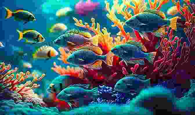 A School Of Colorful Fish Darting Through A Coral Reef Teeming With Life Primeval Waters William Burke