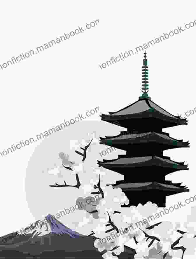 An Illustration Depicting A Serene Moonlit Landscape, With A Traditional Japanese Pagoda In The Foreground And A Delicate Cherry Blossom Tree In Bloom To The Right. Through The Veil Of Mist: An Illustrated Collection Of Japanese Poetry