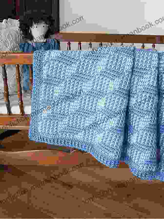 Two Toned Reversible Afghan In Shades Of Blue And Cream, Crocheted With Intricate Stitches And A Delicate Fringe Around The Edges. Two Toned Reversible Afghan Vntage Crochet Pattern